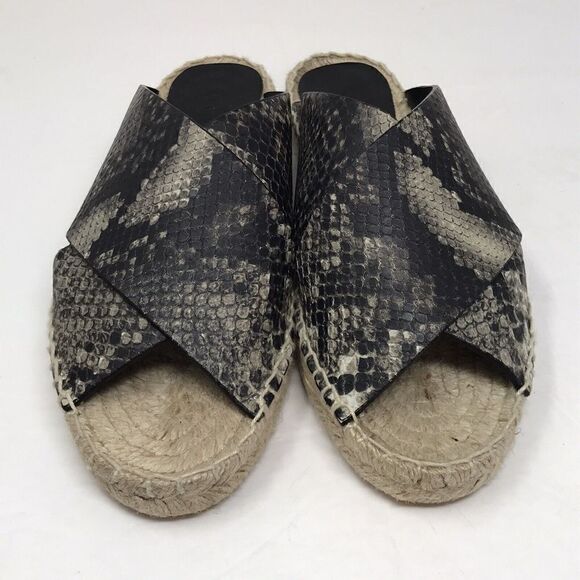 VINCE Castel Snakeskin Espadrille Slide Sandals Cross Strap Flats Women Size 7 - Picture 4 of 12